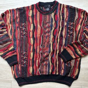 Vintage J Ferrar 90s Textured Coogi Style Knit Sweater Cosby 3D Biggie size XL